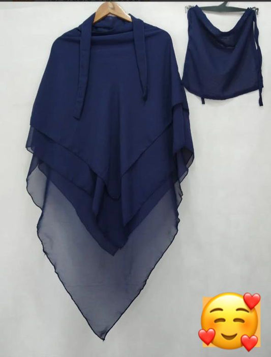 3 Layer Khimar With Niqab navy blue