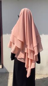 3 Layer Khimar With Niqab peach